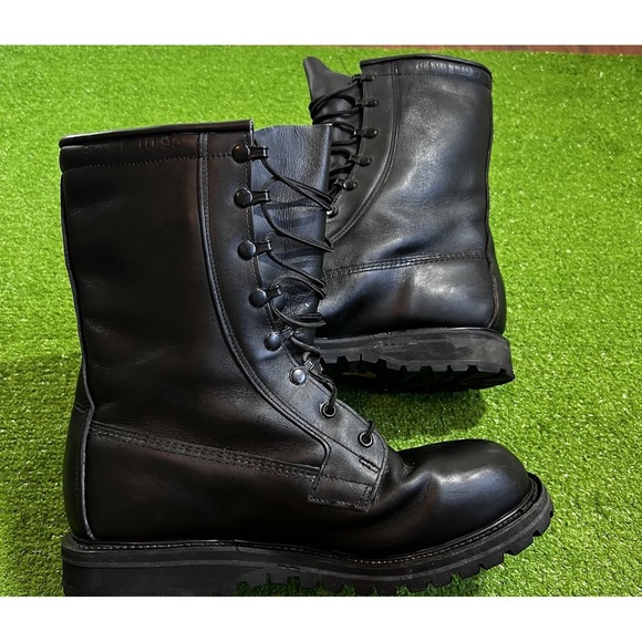 Vintage '93 PJ RO Search US Air Force Issued Black Leather Combat Boots 8.5 WIDE - Picture 1 of 13